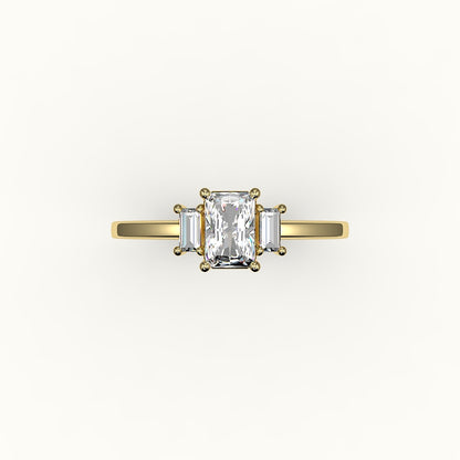 Radiant Cut Three-Stone Setting with Vertical Baguettes