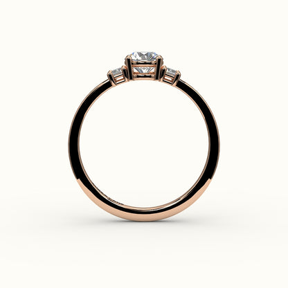 Round Cut Three-Stone Setting with Vertical Baguettes