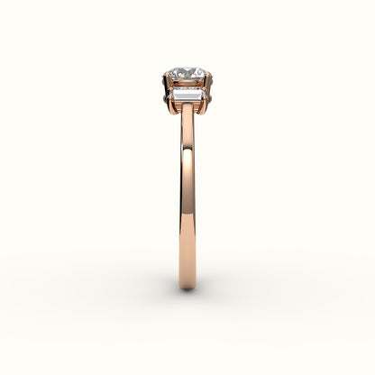 Round Cut Three-Stone Setting with Vertical Baguettes