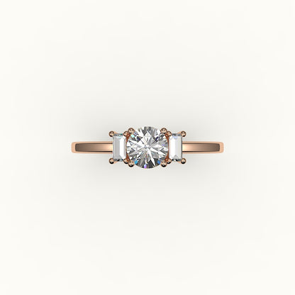 Round Cut Three-Stone Setting with Vertical Baguettes