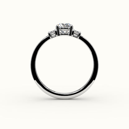 Round Cut Three-Stone Setting with Vertical Baguettes