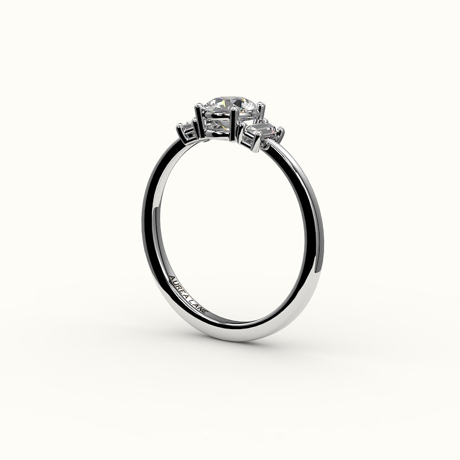 Round Cut Three-Stone Setting with Vertical Baguettes