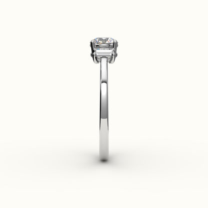 Round Cut Three-Stone Setting with Vertical Baguettes