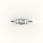 Round Cut Three-Stone Setting with Vertical Baguettes