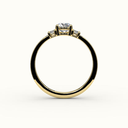 Round Cut Three-Stone Setting with Vertical Baguettes