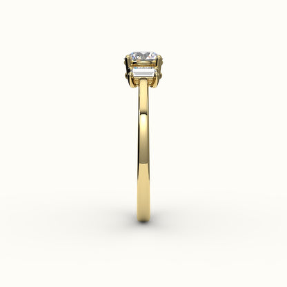 Round Cut Three-Stone Setting with Vertical Baguettes