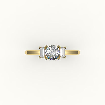Round Cut Three-Stone Setting with Vertical Baguettes